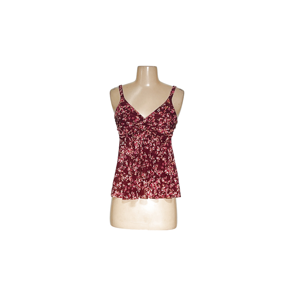 Express Floral Print Top - Red and White